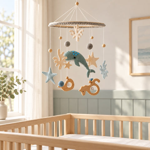 Whale mobile in a nursery