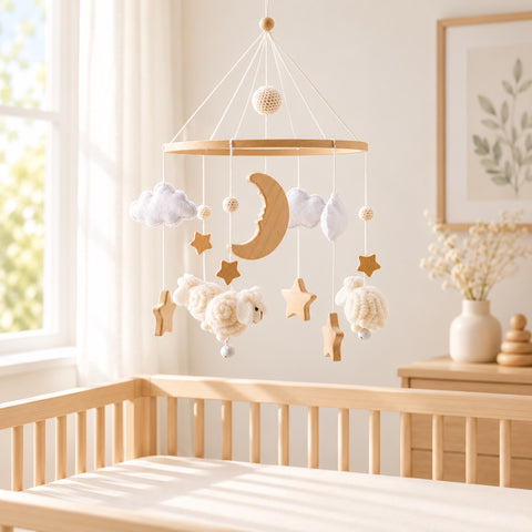 White Sheep mobile in a nursery